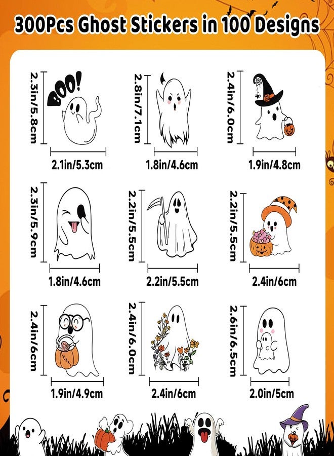 Anwyll 300Pcs Halloween Stickers for Kids - Cute Halloween Ghost Stickers Vinyl Happy Halloweens Water Bottle Sticker Bulk Self Adhesive BOO Spooky Ghost Face Sticker for Adults Teen Party Favor Decor - Image 2